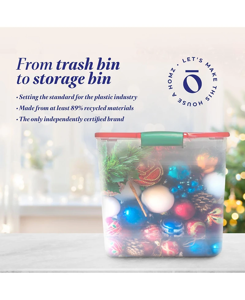 Homz 31 Qt Holiday Clear Plastic Storage Container w/ Latching Handles (4 Pack