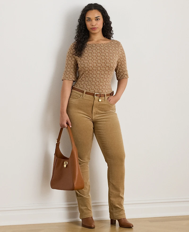 Lauren Ralph Plus Geo-Print Boat Neck T-Shirt