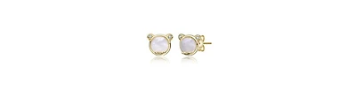 GiGiGirl 14K Gold Plated Mother Of Pearl & Clear Cubic Zirconia Bear Stud Earrings For Kids