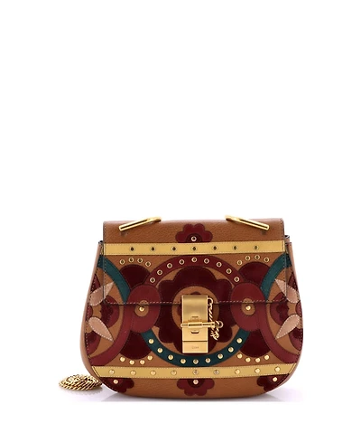Pre-Owned Chloe Small Drew Patchwork Crossbody Bag Studded Leather with Suede