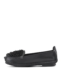 L'Artiste Dezi Hand-Painted Leather, Ombre Finish, Flower Accent, Cushioned Insole, Rubber Outsole – Round Toe Artisan Slip-On Flats