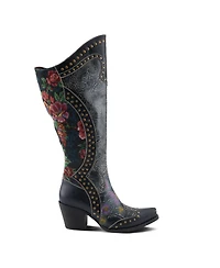 L'Artiste Women's Mallorie Hand-Painted Cowboy Boots with Floral and Butterfly Shaft Design, Snip Toe, Inside Zipper, Velvet Lining – Weste