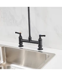 Greenspring Commercial Restaurant Pull Down 2-Handle Wall Mount Pre-Rinse Spray Utility Kitchen Faucet