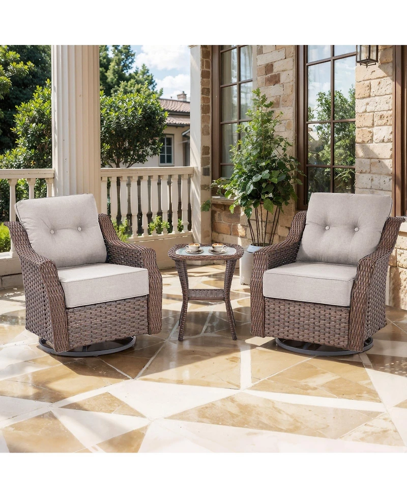 Gymojoy Farmhouse Outdoor Wicker Swivel Glide Chair Set with 6" Thickness Cushions