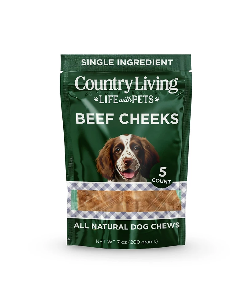 Country Living 4" x 4" Beef Cheek Chip Dog Treats – Chicken Flavor – 5 Count Bag – All-Natural, High-Protein, Long-Lasting Dog Chews