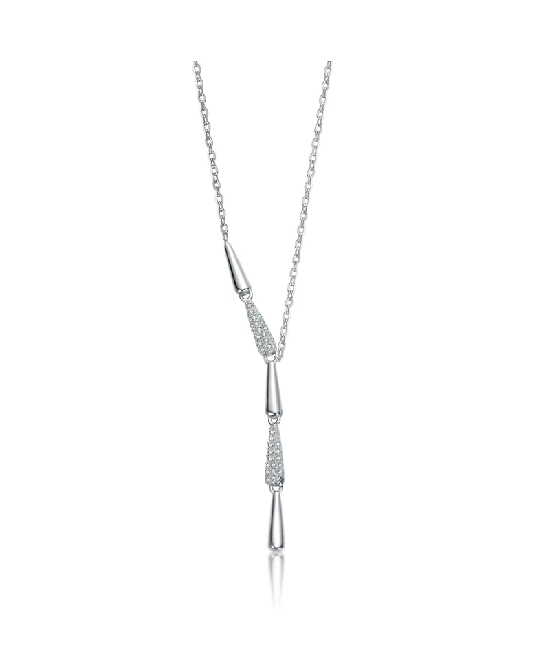 Genevive Sterling Silver White Gold Plated with Clear Cubic Zirconia Lariat Necklace
