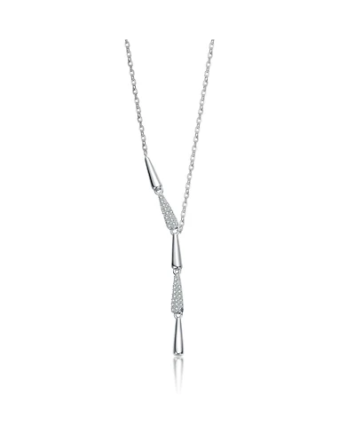 Genevive Sterling Silver White Gold Plated with Clear Cubic Zirconia Lariat Necklace