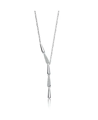 Genevive Sterling Silver White Gold Plated with Clear Cubic Zirconia Lariat Necklace