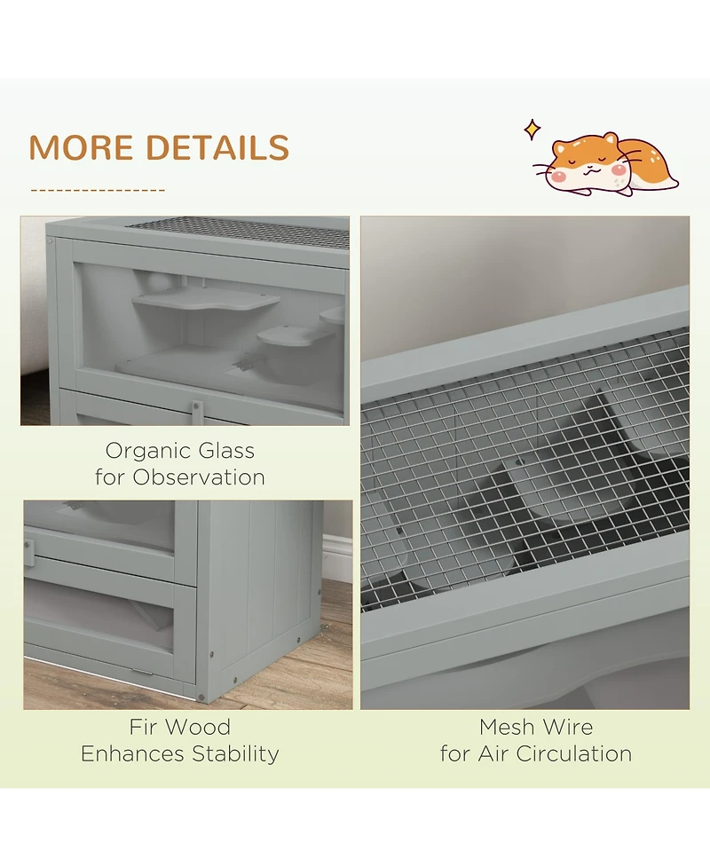 PawHut 2-Level Hamster Cage with Openable Top, Door, Shelf, Ladder,