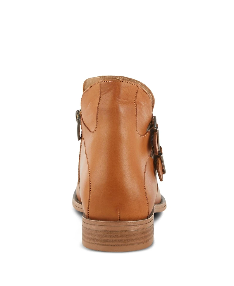 Azura Spring Step Pristina Leather Bootie with Double Decorative Buckles and Inside Zipper
