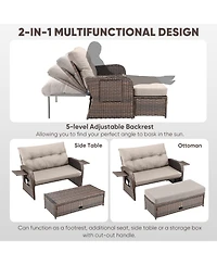 Gymojoy SleekArm 2-Person Wicker Outdoor Day Bed Set Patio Loveseat Sofa with Adjustable Backrest Cushions