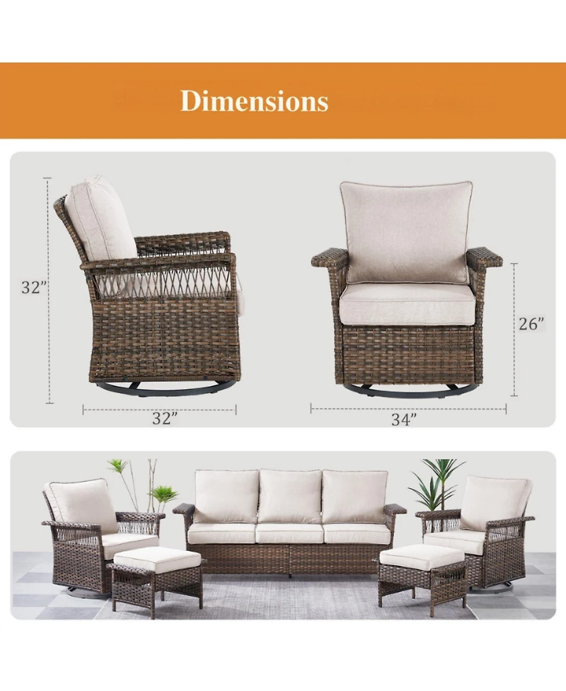Gymojoy SeagullWing 2-Person Swivel Glider Wicker Outdoor with Olefin Cushion Patio Chairs