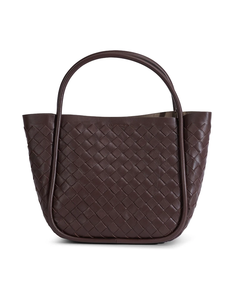 Women's Brown Woven Leather Top Handle Bag