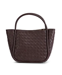 Women's Brown Woven Leather Top Handle Bag