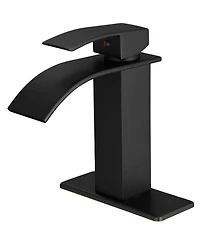 Greenspring Waterfall Single Handle Hole Modern Bathroom Faucet With Metal Drain Drip-Free Vanity Sink Brushed Gold