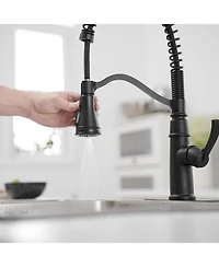 Greenspring Single-Handle Pull-Down Sprayer 3 Spray High Arc Kitchen Faucet With Deck Plate in Matte Black