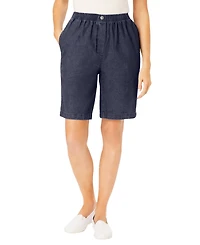 Woman Within Women's 7-Day Elastic-Waist Pull-On Cotton Denim Shorts