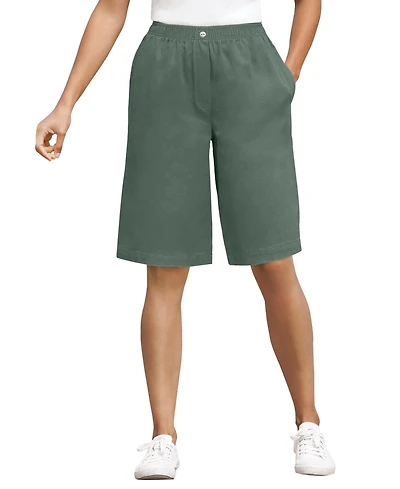 Woman Within Women's 7-Day Elastic-Waist Pull-On Cotton Denim Shorts