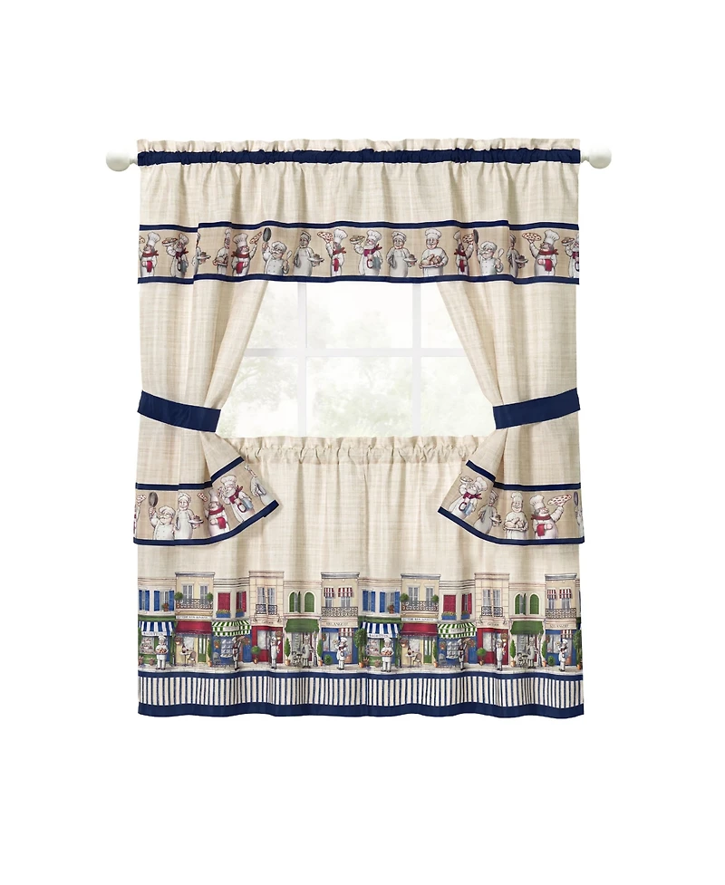 Kate Aurora Bon Appetite French Chef 5 Piece Rod Pocket Cafe Kitchen Curtain Tier & Swag Set