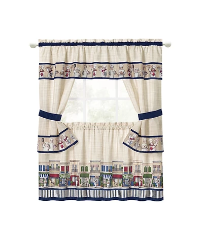 Kate Aurora Bon Appetite French Chef 5 Piece Rod Pocket Cafe Kitchen Curtain Tier & Swag Set