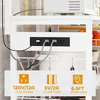 Aheaplus Kitchen Storage Shelf with Hooks, Coffee Bar Station with Power Outlets & Led Light, Bakers Rack with Pull-Out Basket