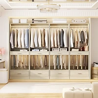 Aheaplus Closet System Organizer with Hanging Area, Freestanding Wooden Drawers