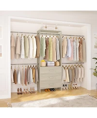 2-8 Ft Adjustable Closet System with 3 Wood Drawers and 4 Retractable Hanging Rods