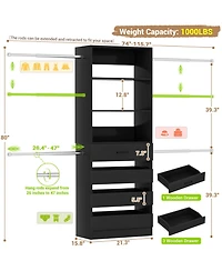 Aheaplus 8FT Wall Mounted Closet System with 4 Drawers and Hanging Rods, Garment Rack Shelves