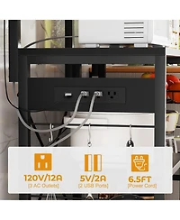 Kitchen Storage Shelf with Hooks, Coffee Bar Station Power Outlets & Led Light, Bakers Rack Pull-Out Basket