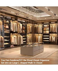 Aheaplus 96 inches Closet Organizer System with 4 Reversible Shelves and Wood Drawers, Wardrobe Clothes Rack Hanging Rods