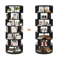7-Tier Rotating Shoe Rack, 360° Display Wooden Revolving Rack Tower