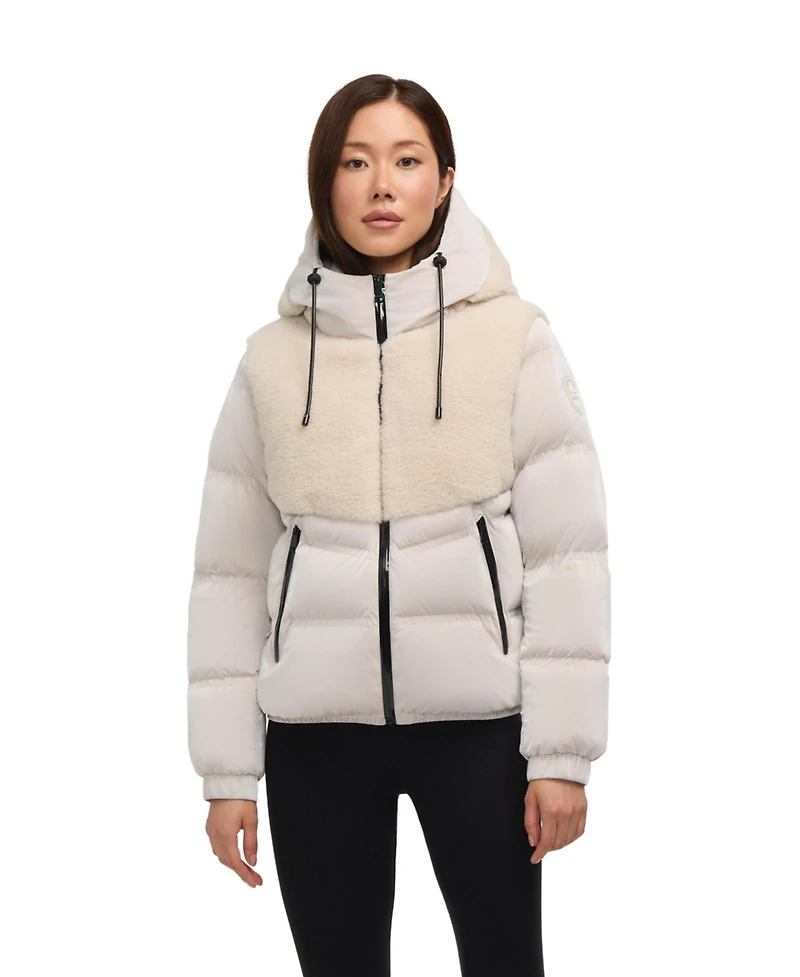 Pajar Women's Nephele Mixed Media Short Puffer with Fixed Hood