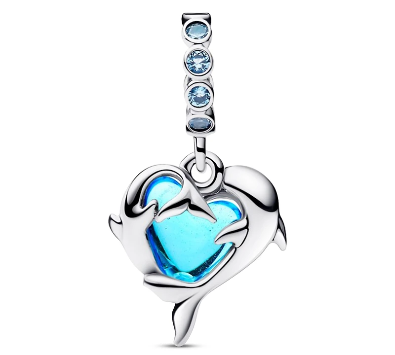 Pandora Blue Murano Glass Dolphins Dangle Charms