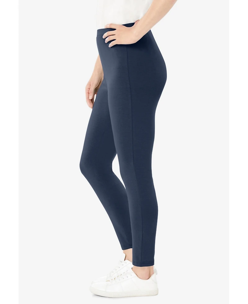 Woman Within Women's Within Stretch-Cotton Knit Pull-On Leggings
