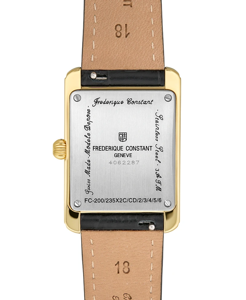 Frederique Constant Women's Carree Black Leather Strap Watch, 25.2mm