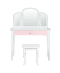 Gymax Kids Vanity Princess Make Up Dressing Table W/ Tri-folding Mirror & Chair