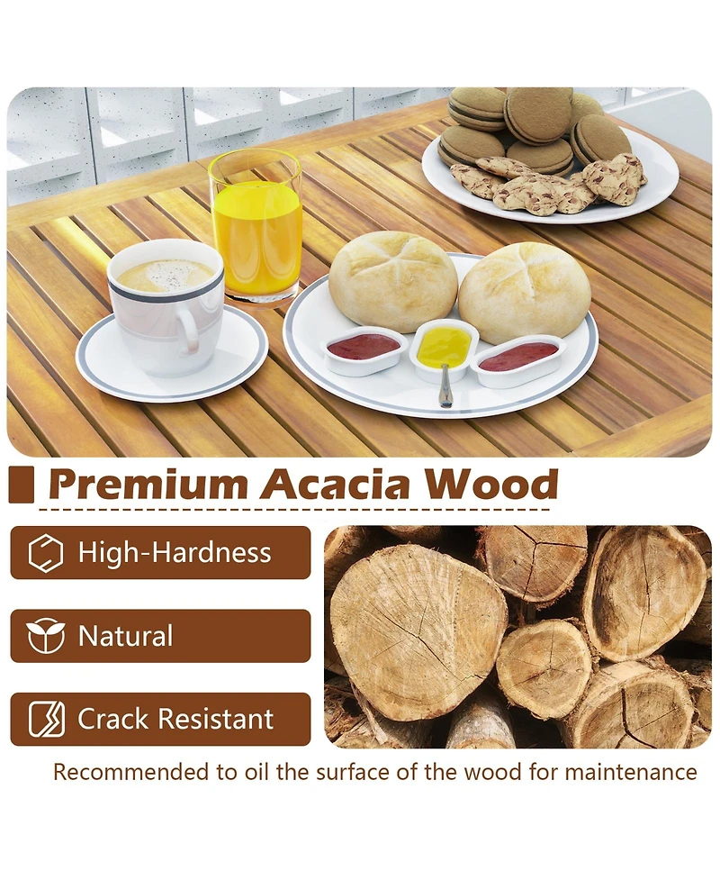 Gymax 3 Pcs Outdoor Acacia Wood Bar Set w/ Slatted Seat & Tabletop