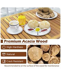 Gymax 3 Pcs Outdoor Acacia Wood Bar Set w/ Slatted Seat & Tabletop