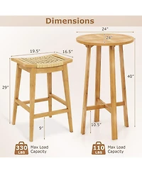 Gymax 3 Piece Patio Bar Set Round Cocktail Table w/ 2 Rattan Saddle Stools
