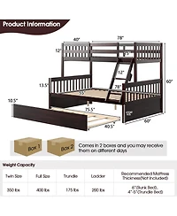 Gymax Twin Over Full Bunk Bed with Twin Trundle Convertible Platform Bed