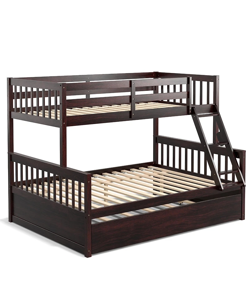 Gymax Twin Over Full Bunk Bed with Twin Trundle Convertible Platform Bed