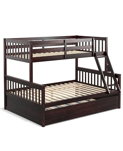 Gymax Twin Over Full Bunk Bed with Twin Trundle Convertible Platform Bed