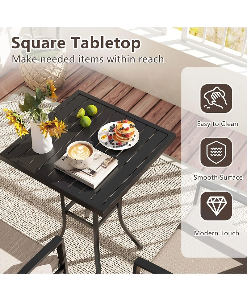 Gymax Set of 3 Swivel Bar Set Table & Chairs Set w/ Soft Cushions & Umbrella Hole