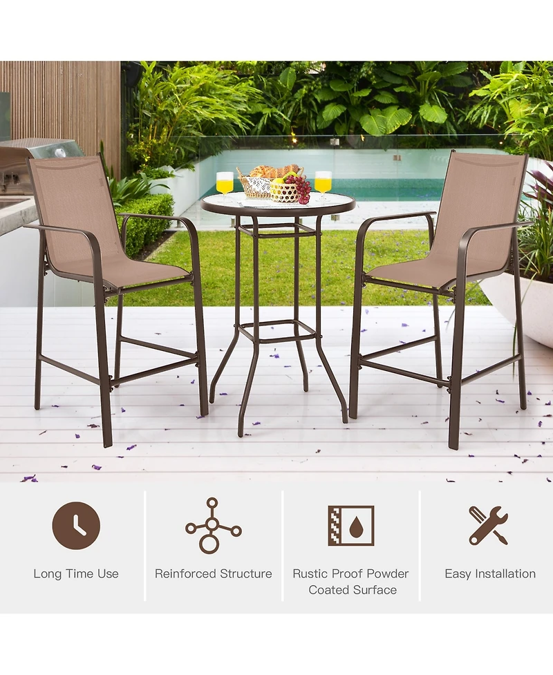 Gymax 3PCS Patio Bar Set Outdoor Bistro Set w/ 2 Stools & 1 Tempered Glass Table