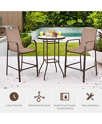Gymax 3PCS Patio Bar Set Outdoor Bistro Set w/ 2 Stools & 1 Tempered Glass Table
