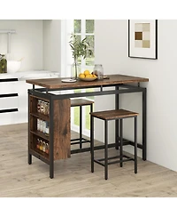 Gymax 3-Piece Dining Table Set Bistro Table & 2 Bar Stools w/ 3-Tier Storage Shelf