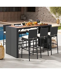 Gymax 7 Pieces Patio Bar Set w/ Acacia Wood Tabletop & Removable Cushions Outdoor