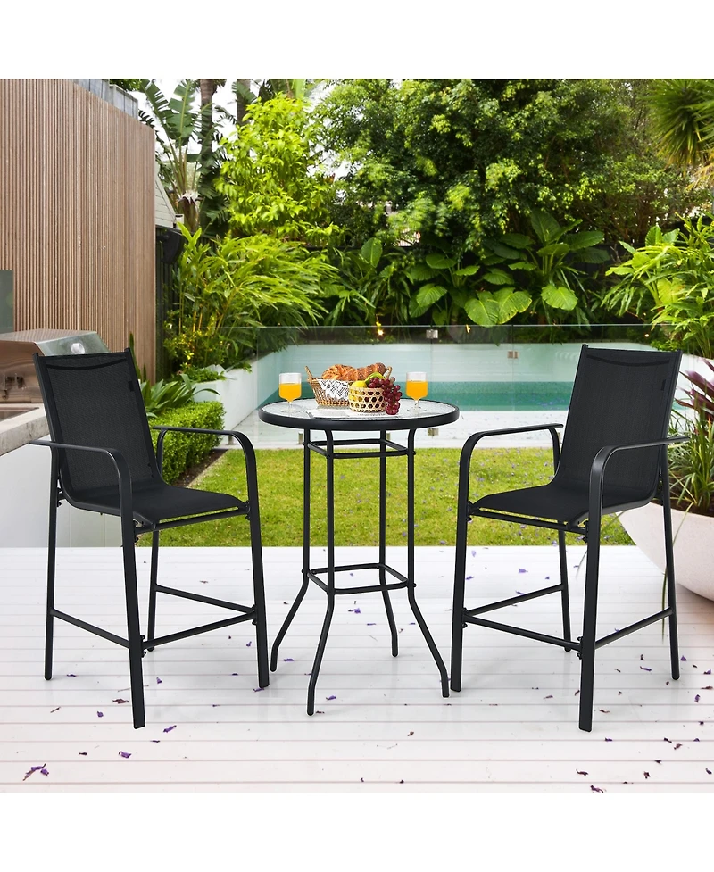 Gymax 3PCS Patio Bar Set Outdoor Bistro Set w/ 2 Stools & 1 Tempered Glass Table