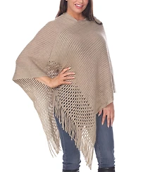 White Mark Women's Cable Knit Poncho Sweater