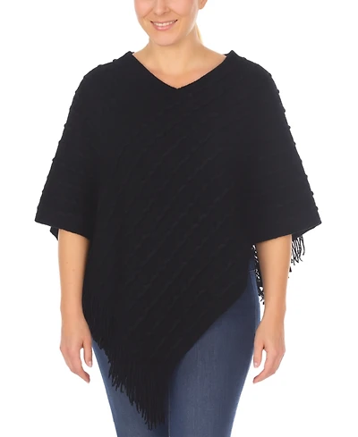 White Mark Women's Lightweight Textured Knit Poncho Sweater